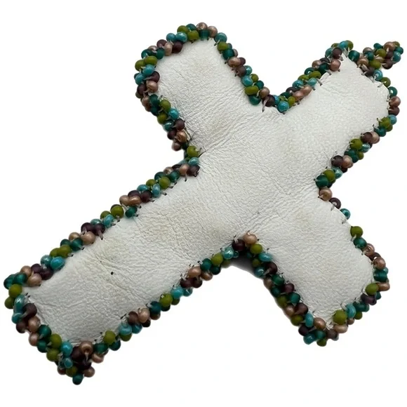 Vintage Handcrafted Beaded Embellished Cross Handmade Beads Ornamental Cross - Picture 8 of 10